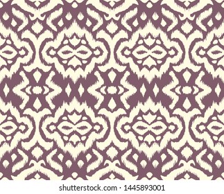 Lace border. Ikat seamless pattern. Vector tie dye shibori print with stripes and chevron. 