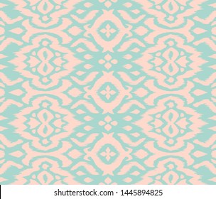 Lace border. Ikat seamless pattern. Vector tie dye shibori print with stripes and chevron. 