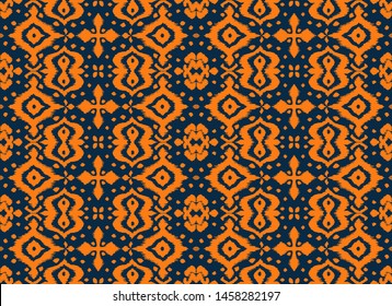 Lace border. Ikat seamless pattern. Vector tie dye shibori print with stripes and chevron. Ink textured japanese background. Ethnic fabric. Bohemian fashion. African creative. Damask rug. 