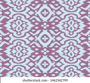 Lace border. Ikat seamless pattern. Vector tie dye shibori print with stripes and chevron. 