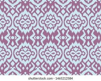 Lace border. Ikat seamless pattern. Vector tie dye shibori print with stripes and chevron. 