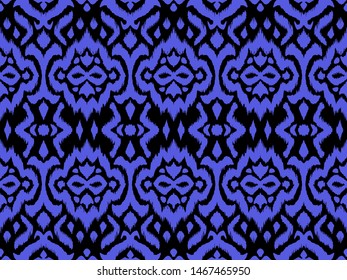 Lace border. Ikat seamless pattern. Vector tie dye shibori print with stripes and chevron. 