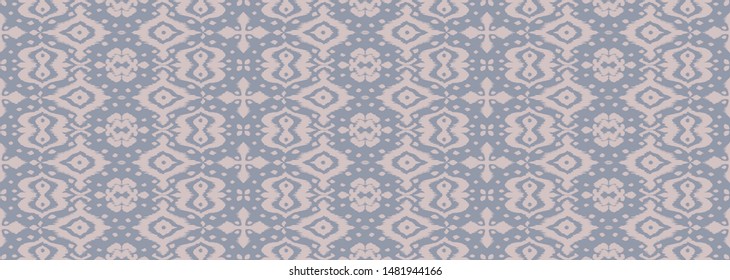 Lace border. Ikat seamless pattern. Vector tie dye shibori print with stripes and chevron. Ink textured japanese background. Ethnic fabric. Bohemian fashion. African creative. Damask rug. 