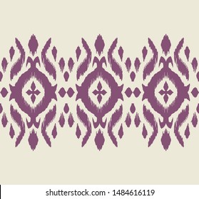 Lace border. Ikat seamless pattern. Vector tie dye shibori print with stripes and chevron. Ink textured japanese background. Ethnic fabric. Bohemian fashion. African creative. Damask rug.