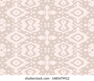 Lace border. Ikat seamless pattern. Vector tie dye shibori print with stripes and chevron. Ink textured japanese background. Ethnic fabric. Bohemian fashion. African creative. Damask rug. 