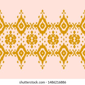 Lace border. Ikat seamless pattern. Vector tie dye shibori print with stripes and chevron. Ink textured japanese background. Ethnic fabric. Bohemian fashion. African creative. Damask rug. 