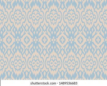 Lace border. Ikat seamless pattern. Vector tie dye shibori print with stripes and chevron. 