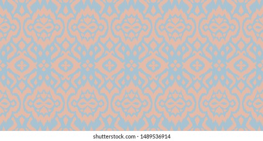 Lace border. Ikat seamless pattern. Vector tie dye shibori print with stripes and chevron. 