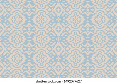 Lace border. Ikat seamless pattern. Vector tie dye shibori print with stripes and chevron. 