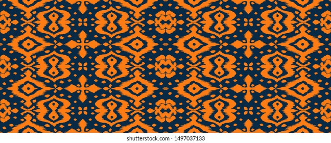 Lace border. Ikat seamless pattern. Vector tie dye shibori print with stripes and chevron. Ink textured japanese background. Ethnic fabric. Bohemian fashion. African creative. Damask rug. 