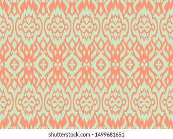 Lace border. Ikat seamless pattern. Vector tie dye shibori print with stripes and chevron. 