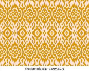 Lace border. Ikat seamless pattern. Vector tie dye shibori print with stripes and chevron. 