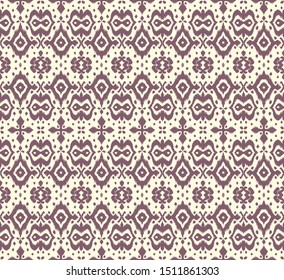 Lace border. Ikat seamless pattern. Vector tie dye shibori print with stripes and chevron. Ink textured japanese background. Ethnic fabric. Bohemian fashion. African creative. Damask rug. 