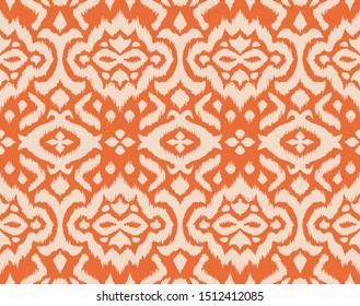 Lace border. Ikat seamless pattern. Vector tie dye shibori print with stripes and chevron. 