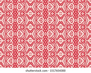 Lace border. Ikat seamless pattern. Vector tie dye shibori print with stripes and chevron. Ink textured japanese background. Ethnic fabric. Bohemian fashion. African creative. Damask rug.