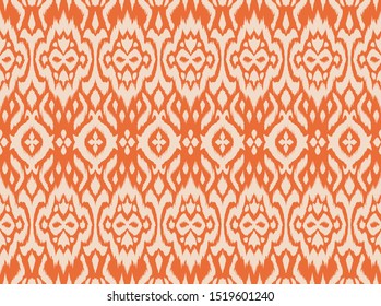 Lace border. Ikat seamless pattern. Vector tie dye shibori print with stripes and chevron. 