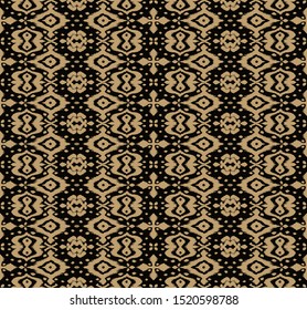 Lace border. Ikat seamless pattern. Vector tie dye shibori print with stripes and chevron. Ink textured japanese background. Ethnic fabric. Bohemian fashion. African creative. Damask rug. 