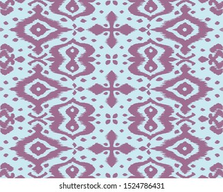 Lace border. Ikat seamless pattern. Vector tie dye shibori print with stripes and chevron. Ink textured japanese background. Ethnic fabric. Bohemian fashion. African creative. Damask rug. 