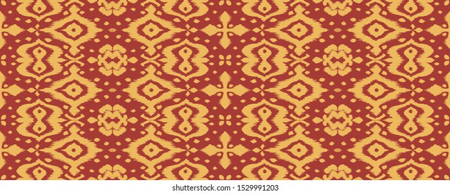 Lace border. Ikat seamless pattern. Vector tie dye shibori print with stripes and chevron. Ink textured japanese background. Ethnic fabric. Bohemian fashion. African creative. Damask rug. 