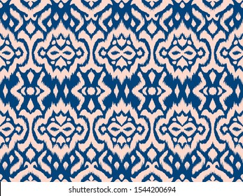 Lace border. Ikat seamless pattern. Vector tie dye shibori print with stripes and chevron. 