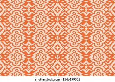 Lace border. Ikat seamless pattern. Vector tie dye shibori print with stripes and chevron. 