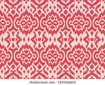 Lace border. Ikat seamless pattern. Vector tie dye shibori print with stripes and chevron. 
