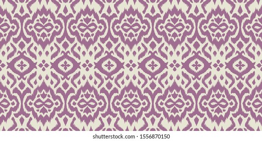 Lace border. Ikat seamless pattern. Vector tie dye shibori print with stripes and chevron. 