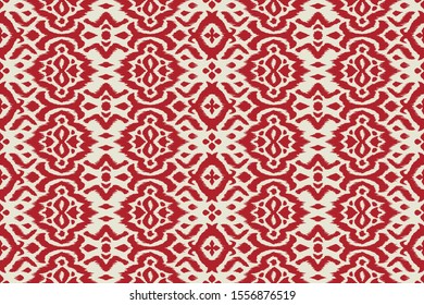 Lace border. Ikat seamless pattern. Vector tie dye shibori print with stripes and chevron. 