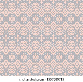 Lace border. Ikat seamless pattern. Vector tie dye shibori print with stripes and chevron. Ink textured japanese background. Ethnic fabric. Bohemian fashion. African creative. Damask rug. 