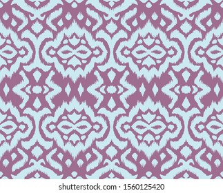 Lace border. Ikat seamless pattern. Vector tie dye shibori print with stripes and chevron. 