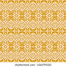 Lace border. Ikat seamless pattern. Vector tie dye shibori print with stripes and chevron. 