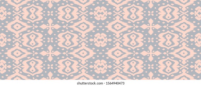 Lace border. Ikat seamless pattern. Vector tie dye shibori print with stripes and chevron. Ink textured japanese background. Ethnic fabric. Bohemian fashion. African creative. Damask rug. 
