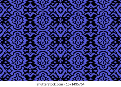 Lace border. Ikat seamless pattern. Vector tie dye shibori print with stripes and chevron. 