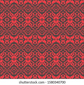 Lace border. Ikat seamless pattern. Vector tie dye shibori print with stripes and chevron. 