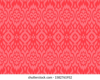 Lace border. Ikat seamless pattern. Vector tie dye shibori print with stripes and chevron. 