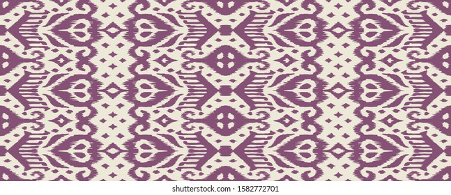 Lace border. Ikat seamless pattern. Vector tie dye shibori print with stripes and chevron. Ink textured japanese background. Ethnic fabric. Bohemian fashion. African creative. Damask rug.