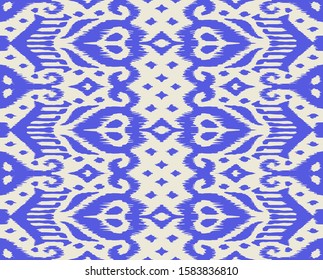 Lace border. Ikat seamless pattern. Vector tie dye shibori print with stripes and chevron. Ink textured japanese background. Ethnic fabric. Bohemian fashion. African creative. Damask rug.