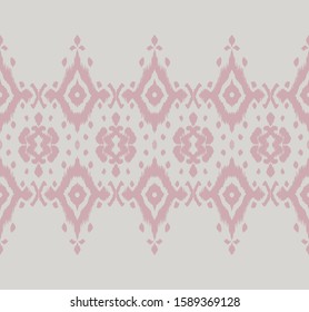 Lace border. Ikat seamless pattern. Vector tie dye shibori print with stripes and chevron. Ink textured japanese background. Ethnic fabric. Bohemian fashion. African creative. Damask rug. 