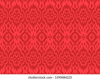 Lace border. Ikat seamless pattern. Vector tie dye shibori print with stripes and chevron. 