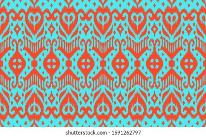 Lace border. Ikat seamless pattern. Vector tie dye shibori print with stripes and chevron. Ink textured japanese background. Ethnic fabric. Bohemian fashion. African creative. Damask rug.