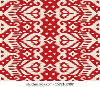 Lace border. Ikat seamless pattern. Vector tie dye shibori print with stripes and chevron. Ink textured japanese background. Ethnic fabric. Bohemian fashion. African creative. Damask rug.