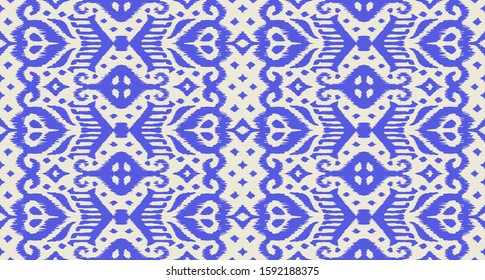Lace border. Ikat seamless pattern. Vector tie dye shibori print with stripes and chevron. Ink textured japanese background. Ethnic fabric. Bohemian fashion. African creative. Damask rug.