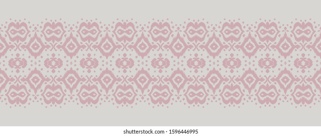 Lace border. Ikat seamless pattern. Vector tie dye shibori print with stripes and chevron. Ink textured japanese background. Ethnic fabric. Bohemian fashion. African creative. Damask rug. 