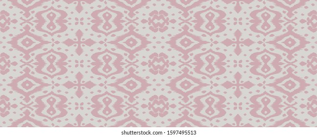 Lace border. Ikat seamless pattern. Vector tie dye shibori print with stripes and chevron. Ink textured japanese background. Ethnic fabric. Bohemian fashion. African creative. Damask rug. 