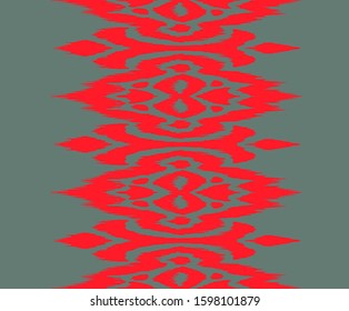 Lace border. Ikat seamless pattern. Vector tie dye shibori print with stripes and chevron. Ink textured japanese background. Ethnic fabric. Bohemian fashion. African creative. Damask rug.