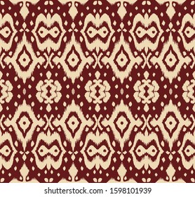 Lace border. Ikat seamless pattern. Vector tie dye shibori print with stripes and chevron. Ink textured japanese background. Ethnic fabric. Bohemian fashion. African creative. Damask rug. 