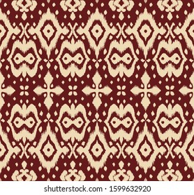 Lace border. Ikat seamless pattern. Vector tie dye shibori print with stripes and chevron. Ink textured japanese background. Ethnic fabric. Bohemian fashion. African creative. Damask rug. 