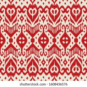 Lace border. Ikat seamless pattern. Vector tie dye shibori print with stripes and chevron. Ink textured japanese background. Ethnic fabric. Bohemian fashion. African creative. Damask rug.
