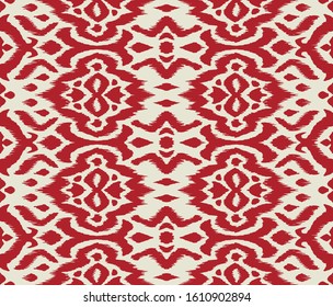 Lace border. Ikat seamless pattern. Vector tie dye shibori print with stripes and chevron. 