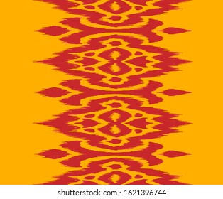Lace border. Ikat seamless pattern. Vector tie dye shibori print with stripes and chevron. Ink textured japanese background. Ethnic fabric. Bohemian fashion. African creative. Damask rug.